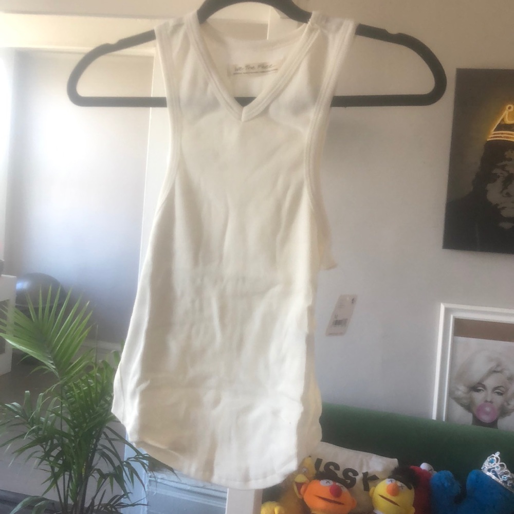 We the free gold valley ribbed tank top high v- neck shirttail hem ivory Sz M